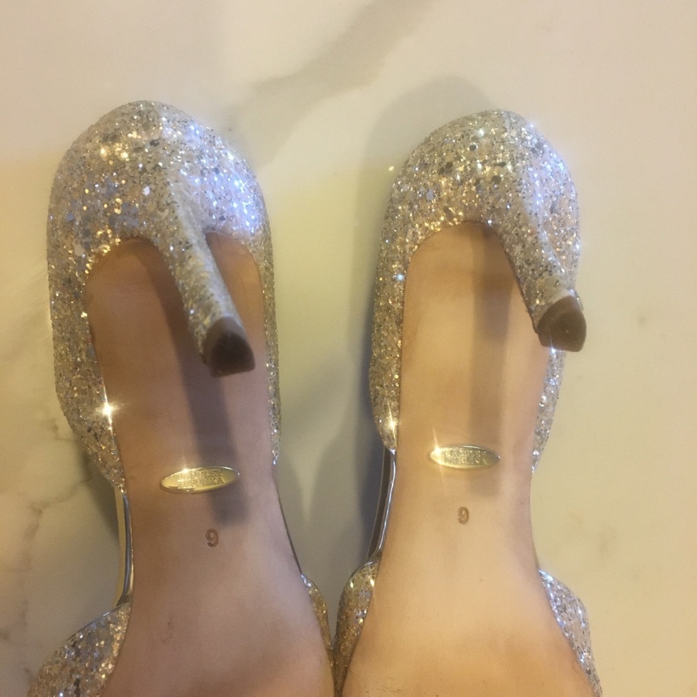 Badgley Mischka Silver Glitter Pointed Toe D'Orsay Heels - Picture 12 of 14